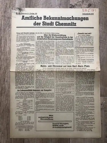 Zeitung Blatt Oktober 1945 Wiedererrichtung Kunstinstitut