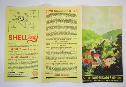 Shell Tourenkarte Nr. 140 Dresden - Tharandter Wald - Dresden um 1930 