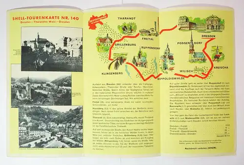 Shell Tourenkarte Nr. 140 Dresden - Tharandter Wald - Dresden um 1930 