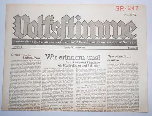 Zeitung Oktober 1945 Volksstimme Landeszeitung der SPD Sachsen Nr. 32