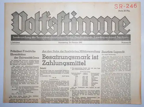 Zeitung Oktober 1945 Volksstimme Landeszeitung der SPD Sachsen Nr. 31