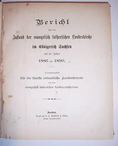 Bericht über den Zustand d evangelischen-lutherischen Landeskirche Sachsen 1890