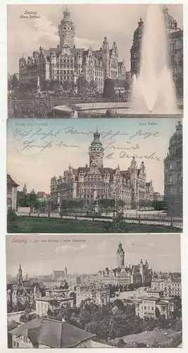 3 x Ak Leipzig Rathaus Umgebung Neues Rathaus 1905  1907