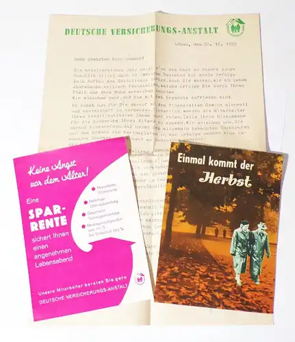 Prospekte DDR Versicherung Altersvorsorge Rente Anschreiben 1959