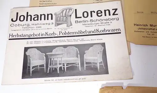 Korbmacher Konvolut Kataloge Briefe Papiere Korbstühle Korbwaren 1930er