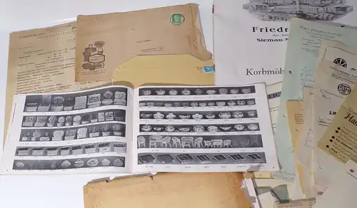 Korbmacher Konvolut Kataloge Briefe Papiere Korbstühle Korbwaren 1930er