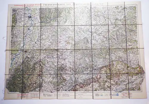 Übersichtskarte von Württemberg 1938 Leinen Landkarte