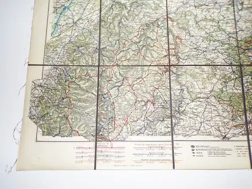 Übersichtskarte von Württemberg 1938 Leinen Landkarte 