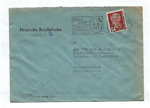 Briefkuvert DDR 1952 Deutsche Reichsbahn nach Cunewalde Brief
