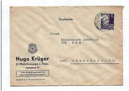 Drucksache Krüger Treibriemen Mühlhausen Thüringen DDR 1952