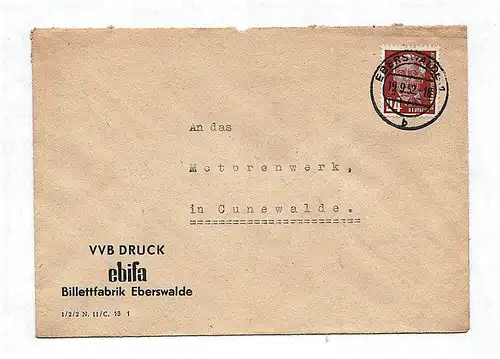 1952 VVB Druck ebifa Billettfabrik Eberswalde Brief DDR