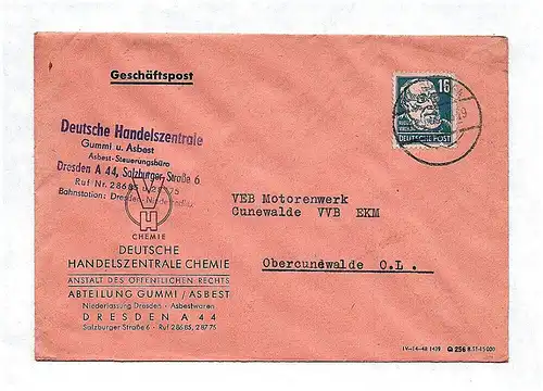 Geschäftspost VH Chemie Deutsche Handelszentrale Dresden ca 1952