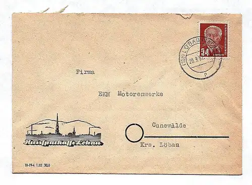 Brief Kreissparkasse Löbau nach Cunewalde DDR 1952