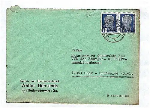 Brief Spiral und Blattfedernfabrik Niederoderwitz 1952 DDR Sachsen