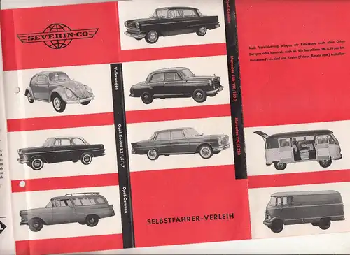 Prospekt Severin & Co Auto Verleih VW Mercedes Opel 1961 ! (D5