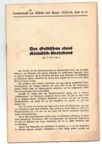 Sonderdruck Basteln & Bauen - Selbstbau eines Kleinbild - Projektors 1934 !