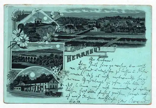 Mondschein Litho Ak Herrnhut Sachsen 1899