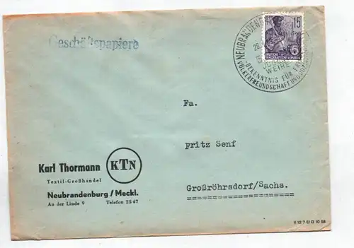 Neubrandenburg Karl Thormann Textil Großhandel 1959 Firmenbrief