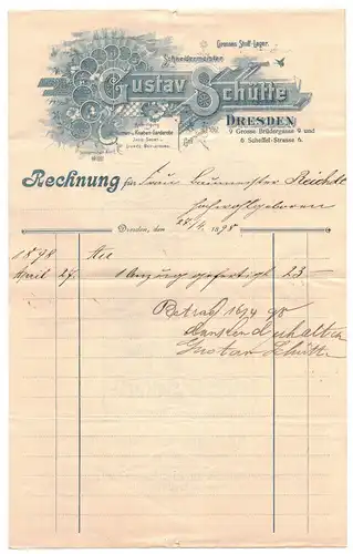 Litho Rechnung Gustav Schütte Dresden 1898 Herren Knaben Garderobe Mode 