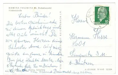 DDR Ak Demitz - Thumitz Kreis Bischofswerda Friedensstraße 1968 (A4146