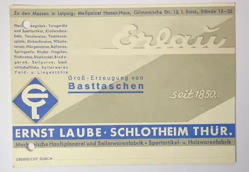 Reklame Karte Ernst Laube Basttaschen Erlau Schlotheim Thüringen 1930er (B1