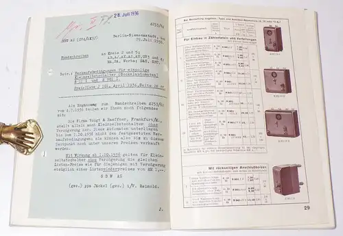 Siemens Sicherungen Selbstschalter Überspannungsschutz 1936