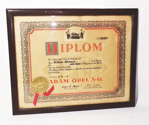 Opel Diplom 1932 Werk Service Schule Rüsselsheim Adam Opel No 222 Urkunde