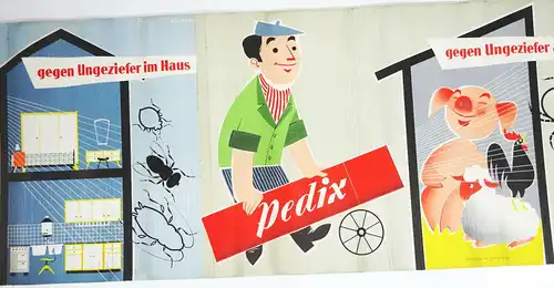 XXL Wellpappe Reklame Banner Flibol Pedix  Hylotox 59 Aufsteller 3 D Vintage