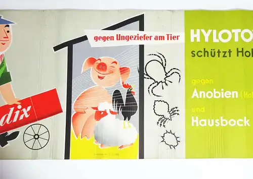 XXL Wellpappe Reklame Banner Flibol Pedix  Hylotox 59 Aufsteller 3 D Vintage