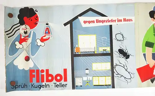 XXL Wellpappe Reklame Banner Flibol Pedix  Hylotox 59 Aufsteller 3 D Vintage