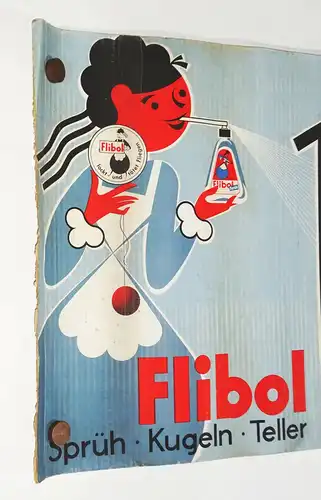 XXL Wellpappe Reklame Banner Flibol Pedix  Hylotox 59 Aufsteller 3 D Vintage