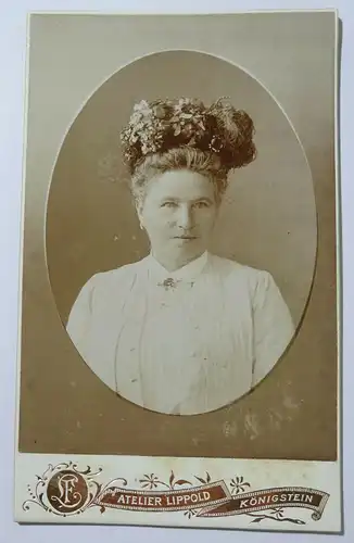 CdV Foto Portrait wohlhabende Dame mit Blumen Hut Königstein 1900er  (F2620