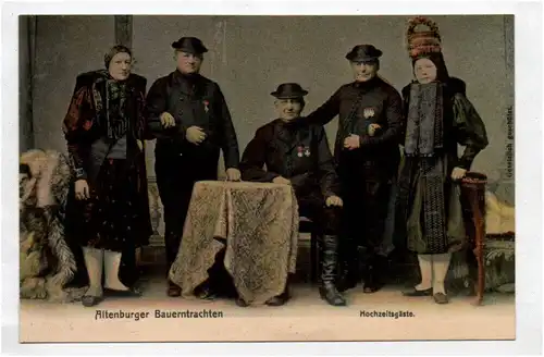 Litho Altenburger Bauerntrachten Hochzeitsgäste Altenburg Trachten Postkarte
