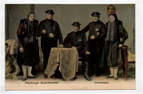 Litho Altenburger Bauerntrachten Hochzeitsgäste Altenburg Trachten Postkarte 