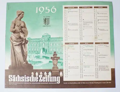 Kalender 1956 Sächsische Zeitung Wandkalender Pressefest Dresden 