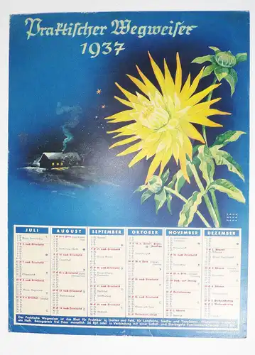 Kalender 1937 Praktischer Wegweiser Land Wehr Mann Blumen Vintage