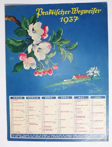 Kalender 1937 Praktischer Wegweiser Land Wehr Mann Blumen Vintage