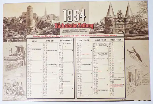 Kalender 1954 Sächsische Zeitung Wandkalender Druck Geburtstagsgeschenk