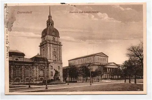 Ak Darmstadt Museum und Landestheater 1927