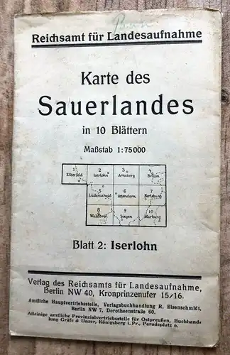 Karte des Sauerland Reichsamt für Landesaufnahme Landkarte