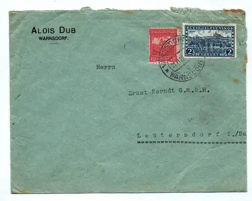 Brief Alois Dub Warnsdorf Briefkuvert 1929