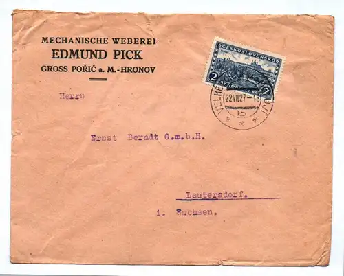 Brief Mechanische Weberei Edmund Pick 1927 Gross Poric aM Hronov
