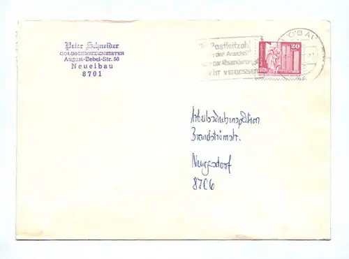 Brief Peter Schneider Goldschmiedemeister Neueibau DDR