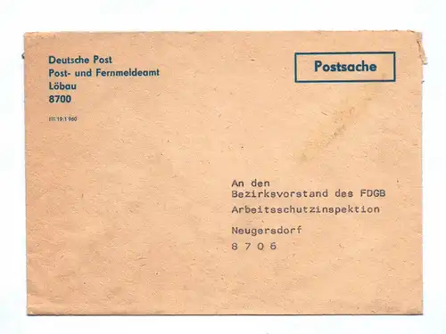 Postsache Deutsche Post Fernmeldeamt Löbau an FDGB