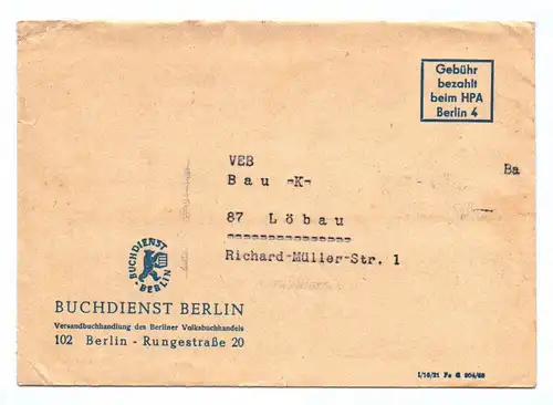 Brief Buchdienst Berlin Versandbuchhandlung Berliner Volksbuchhandel DDR