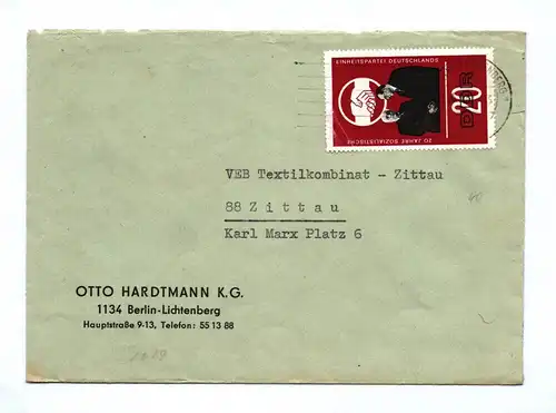 Brief Otto Hardtmann KG Berlin Lichtenberg an VEB Textilkombinat Zittau DDR