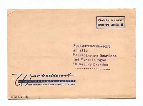 Brief Werbedienst des Volksbuchhandels Dresden DDR