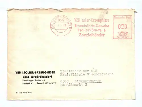 Brief VEB Isolier Erzeugnisse Großröhrsdorf 1983 DDR