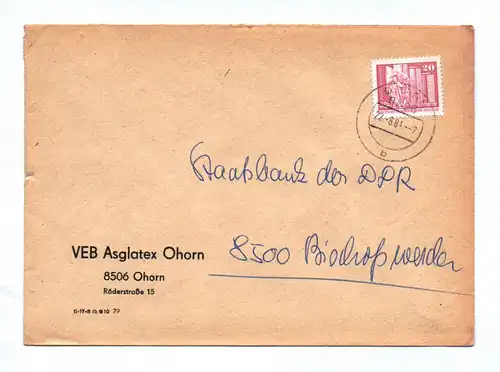 Brief VEB Asglatex Ohorn 1981 an Staatsbank der DDR