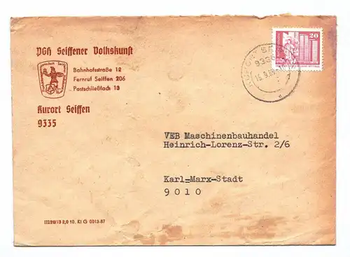 Brief PGH Seiffener Volkskunst DDR Seiffen 1985